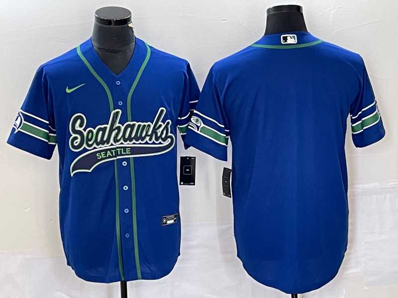 Men%27s Seattle Seahawks Blank Blue With Patch Cool Base Stitched Baseball Jersey